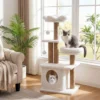 96 cm Kratzbaum mit Katzenhöhle & Plattform & Bett & 2 Bällen Katzenturm Katzenkratzbaum Beige