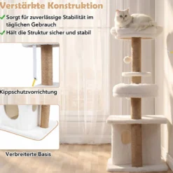 96 cm Kratzbaum mit Katzenhöhle & Plattform & Bett & 2 Bällen Katzenturm Katzenkratzbaum Beige