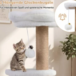 96 cm Kratzbaum mit Katzenhöhle & Plattform & Bett & 2 Bällen Katzenturm Katzenkratzbaum Beige