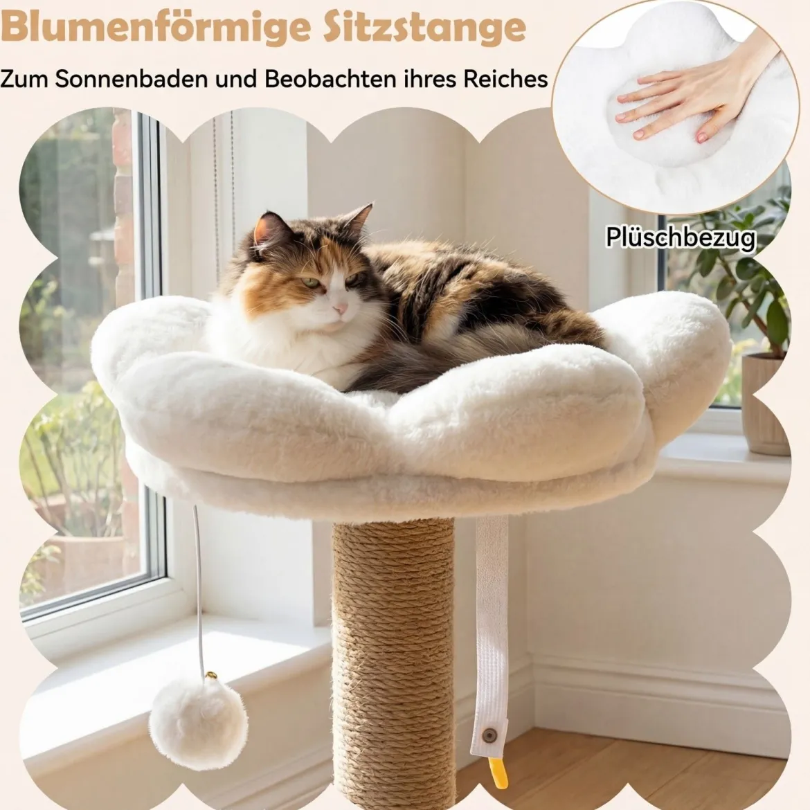 96 cm Kratzbaum mit Katzenhöhle & Plattform & Bett & 2 Bällen Katzenturm Katzenkratzbaum Beige