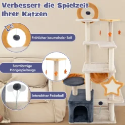 160 cm Kratzbaum mit Sisal-Kratzpfosten & -Brett & Haus Mehrstöckiger Katzenbaum Katzenturm