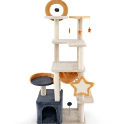 160 cm Kratzbaum mit Sisal-Kratzpfosten & -Brett & Haus Mehrstöckiger Katzenbaum Katzenturm