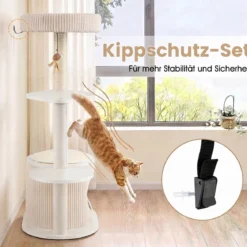 105 cm Kratzbaum mit Sisal Kratzstämmen Kleiner Katzenbaum mit Katzenhäuschen & Katzenbett Weiß