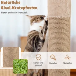 164 cm Kratzbaum mit Sitzstange & Rohrkolben Korbbett 6-stöckiges Kletterbaum Katzenbaum