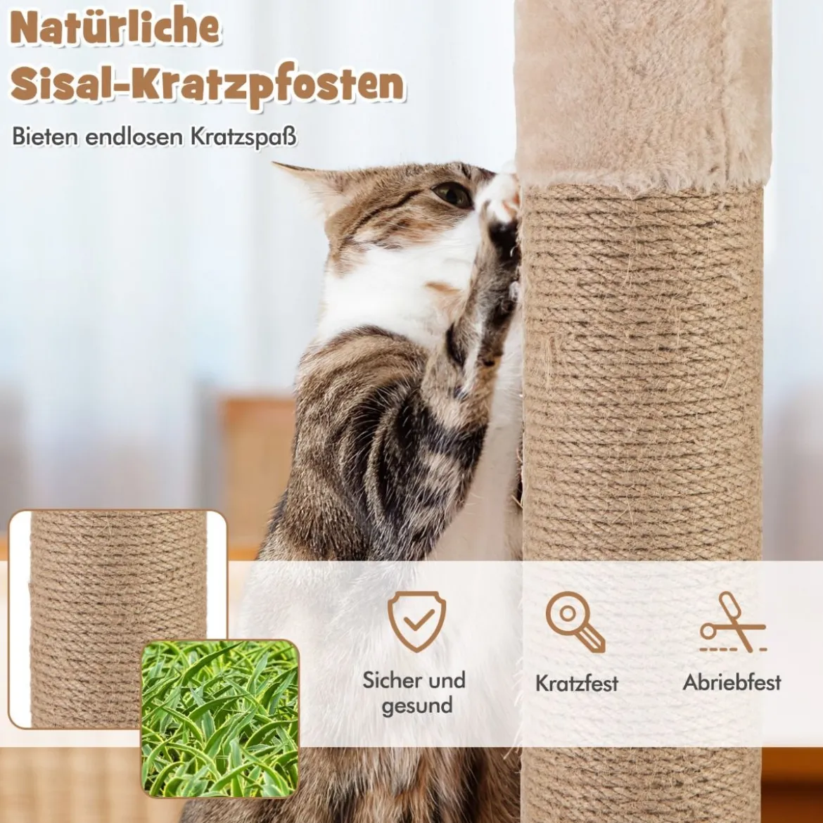 164 cm Kratzbaum mit Sitzstange & Rohrkolben Korbbett 6-stöckiges Kletterbaum Katzenbaum