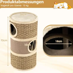 Ø 36 cm Kratztonne mit Seegras-Seil & Sisal-Kratzbrett & 3 Höhlen Katzentonne Kratzbaum