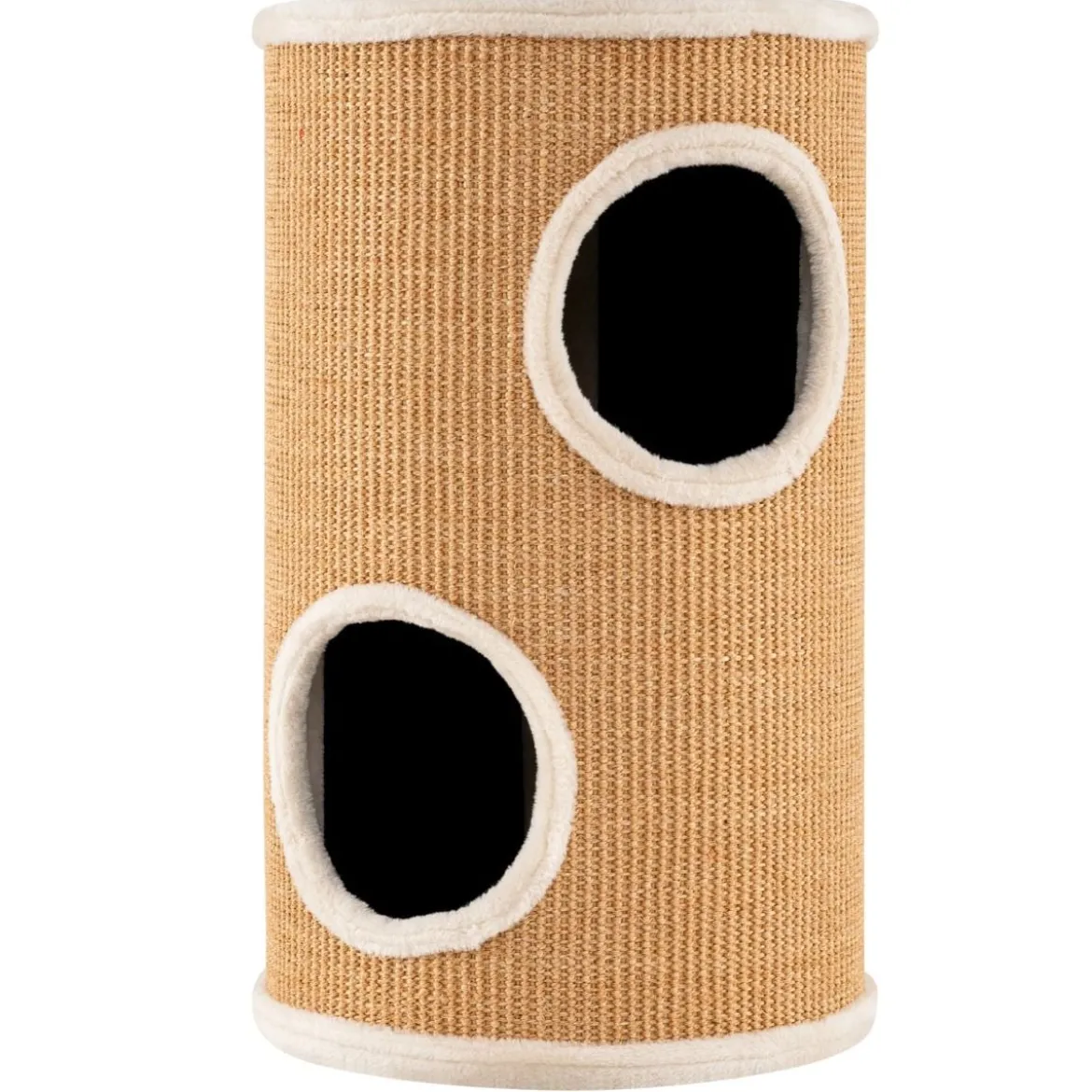 Ø 36 cm Kratztonne mit Sisal-Kratzbrett & 3 Katzenhöhlen & Plüschbett Katzentonne Beige