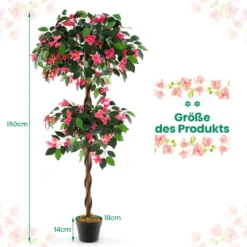 150 cm Kunstbaum im Topf mit 252 Blüten & Natürlichen Blättern & Stamm Bougainvillee