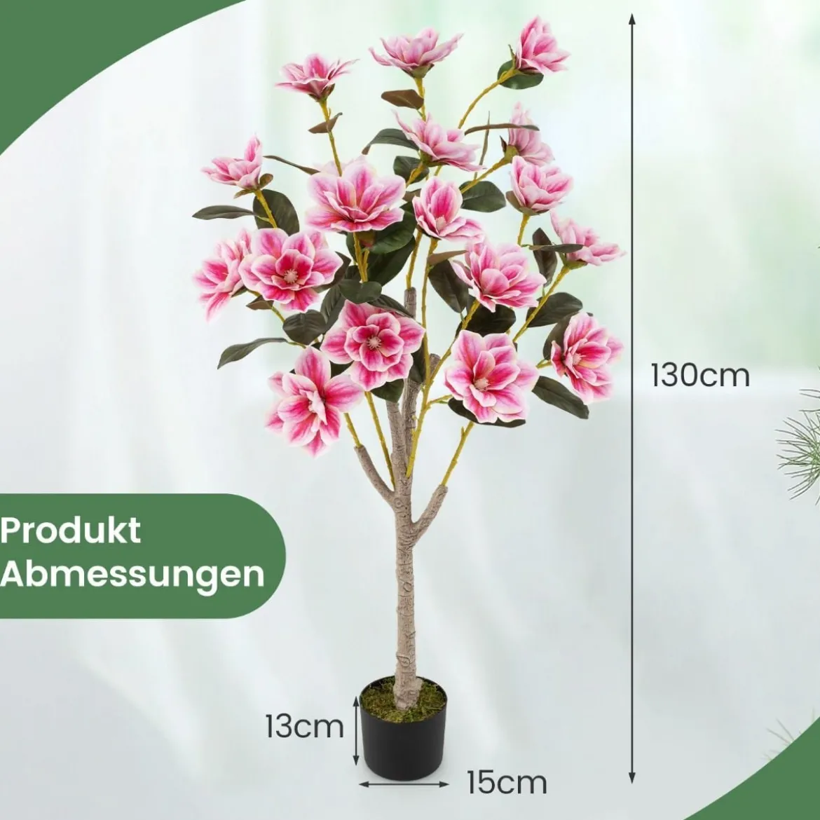 90 cm Kunstbaum mit Blüten Künstlicher Magnolienbaum Kunstpflanze im Topf Kamelienpflanze
