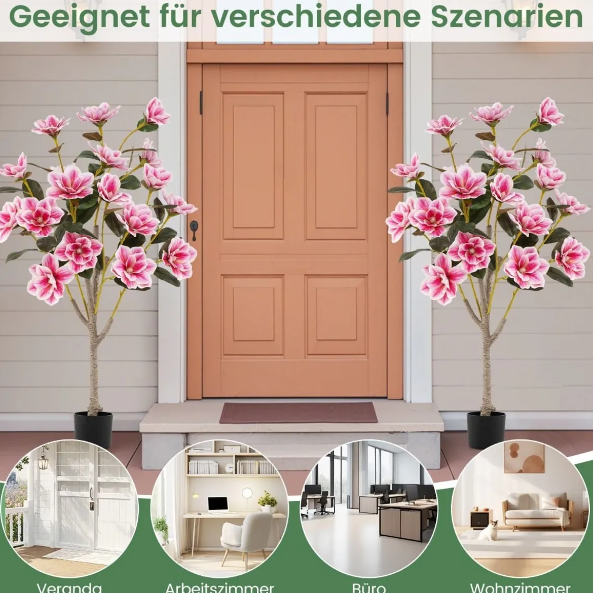 90 cm Kunstbaum mit Blüten Künstlicher Magnolienbaum Kunstpflanze im Topf Kamelienpflanze