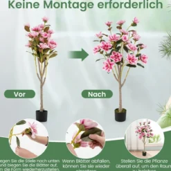 90 cm Kunstbaum mit Blüten Künstlicher Magnolienbaum Kunstpflanze im Topf Kamelienpflanze