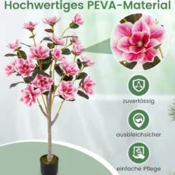 90 cm Kunstbaum mit Blüten Künstlicher Magnolienbaum Kunstpflanze im Topf Kamelienpflanze