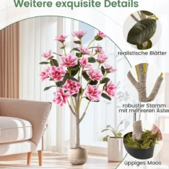 90 cm Kunstbaum mit Blüten Künstlicher Magnolienbaum Kunstpflanze im Topf Kamelienpflanze