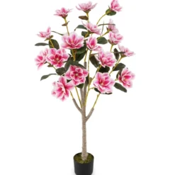 90 cm Kunstbaum mit Blüten Künstlicher Magnolienbaum Kunstpflanze im Topf Kamelienpflanze