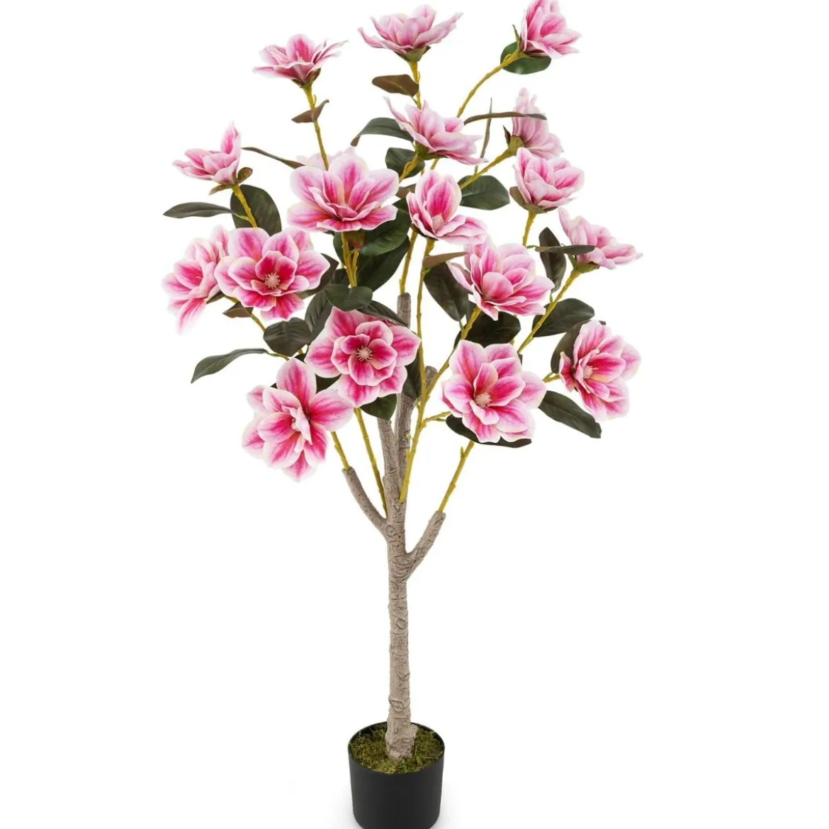 90 cm Kunstbaum mit Blüten Künstlicher Magnolienbaum Kunstpflanze im Topf Kamelienpflanze