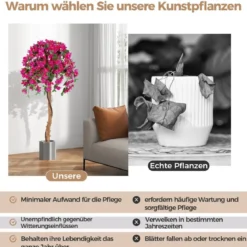135 cm Kunstbaum mit Blüten Kunstpflanze im Topf Künstlicher Baum mit Azalee-Blumen