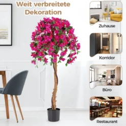 135 cm Kunstbaum mit Blüten Kunstpflanze im Topf Künstlicher Baum mit Azalee-Blumen