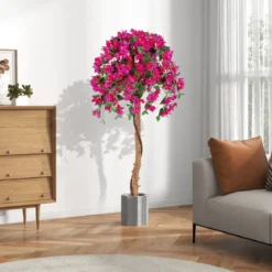 135 cm Kunstbaum mit Blüten Kunstpflanze im Topf Künstlicher Baum mit Azalee-Blumen