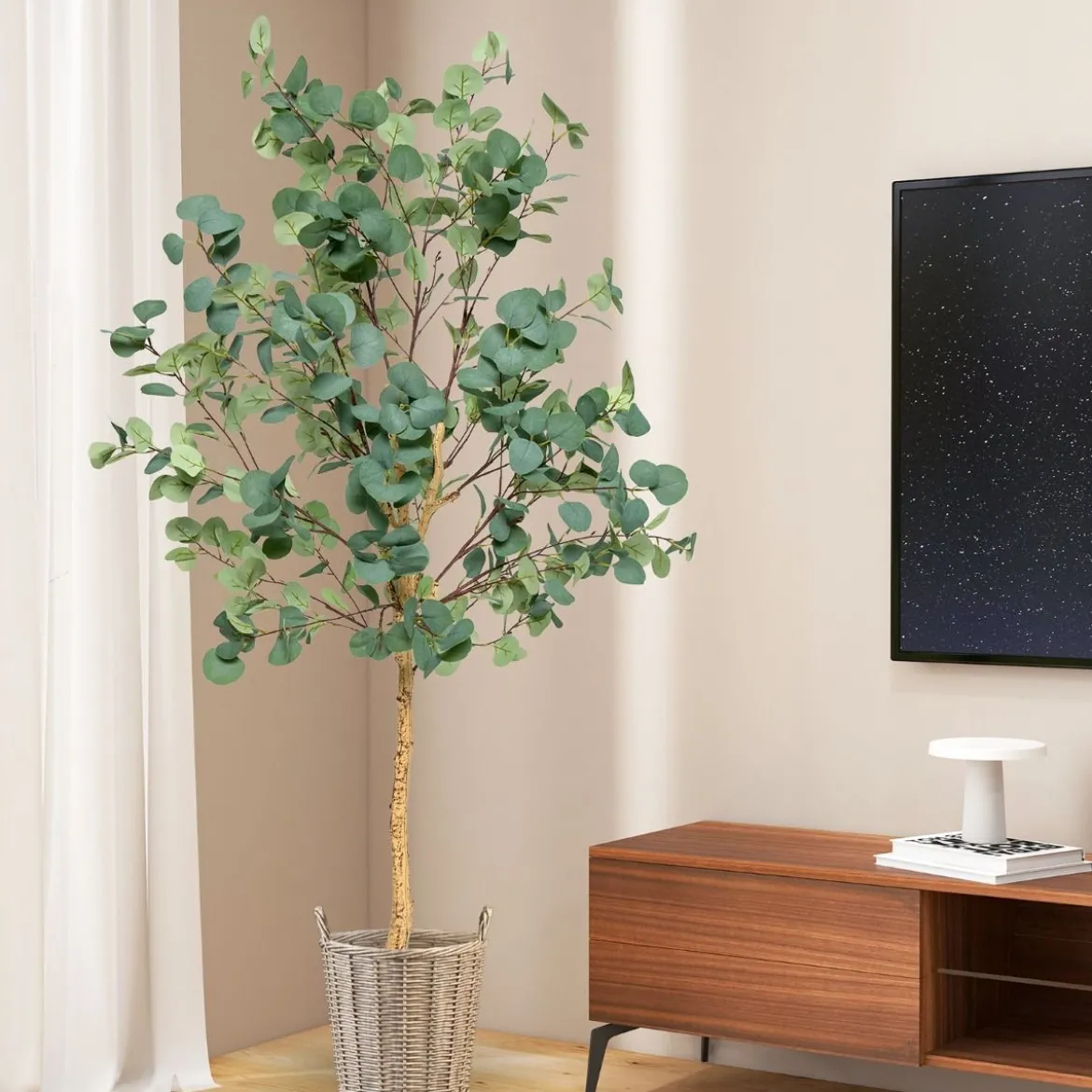 165 cm Kunstpflanze Deko Eukalyptusbaum mit Zementtopf Eukalyptus Zimmerpflanze