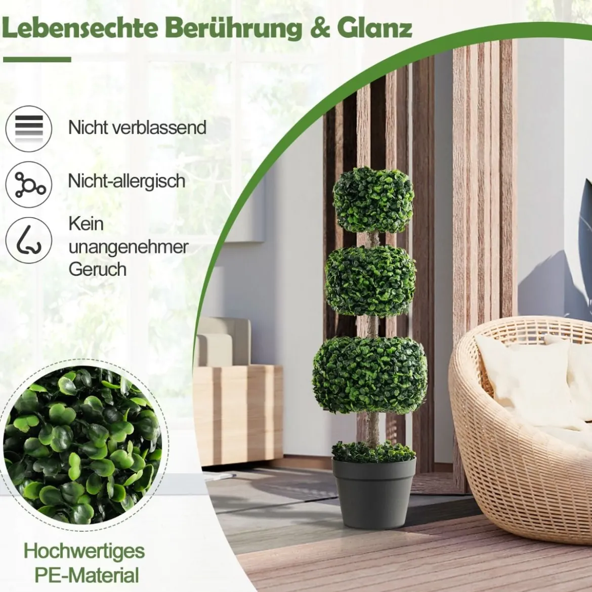 75 cm Kunstpflanze Kunstbaum mit Topf Künstliche DekopflanzeTopfpflanze Grün