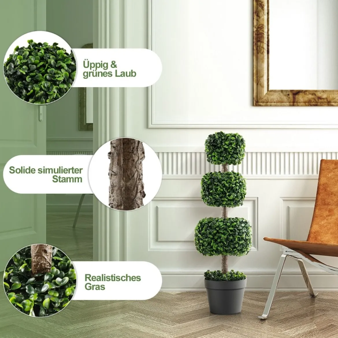 75 cm Kunstpflanze Kunstbaum mit Topf Künstliche DekopflanzeTopfpflanze Grün