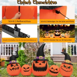 245 cm Lange Aufblasbare Kürbisfamilie Halloween-Hofdekoration mit LED-Leuchten