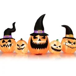 245 cm Lange Aufblasbare Kürbisfamilie Halloween-Hofdekoration mit LED-Leuchten
