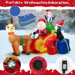 180 cm Lange Aufblasbare Weihnachtsdekoration Weihnachtsmann im Schlitten mit LED-Leuchten