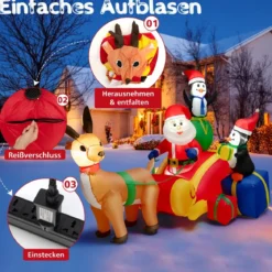 180 cm Lange Aufblasbare Weihnachtsdekoration Weihnachtsmann im Schlitten mit LED-Leuchten