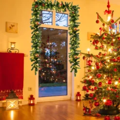 270 cm lange beleuchtete Weihnachts-Girlande Künstliche Weihnachtsgirlande Tannengirlande Grün