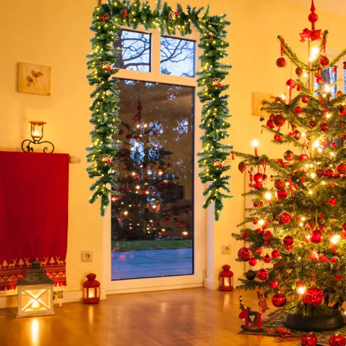 270 cm lange beleuchtete Weihnachts-Girlande Künstliche Weihnachtsgirlande Tannengirlande Grün