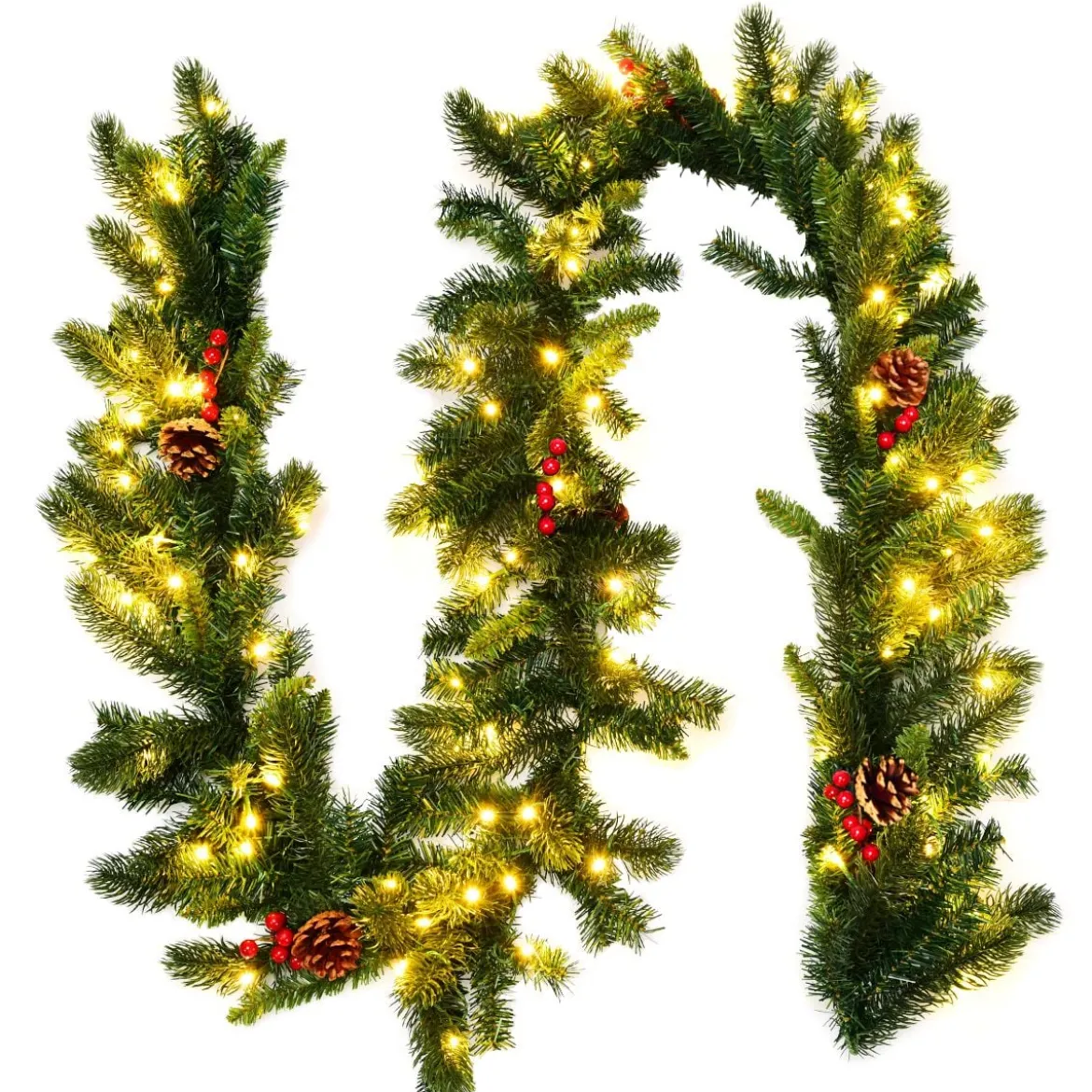 270 cm lange beleuchtete Weihnachts-Girlande Künstliche Weihnachtsgirlande Tannengirlande Grün