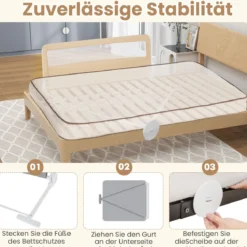150 cm Lange Bettgitter für Kleinkinder faltbares Baby-Bettgitter mit abnehmbarem Bezug atmungsaktives Netz Beige