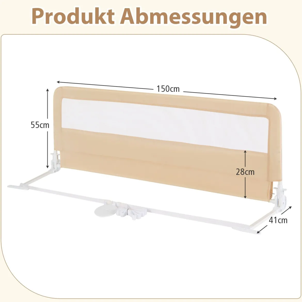 150 cm Lange Bettgitter für Kleinkinder faltbares Baby-Bettgitter mit abnehmbarem Bezug atmungsaktives Netz Beige