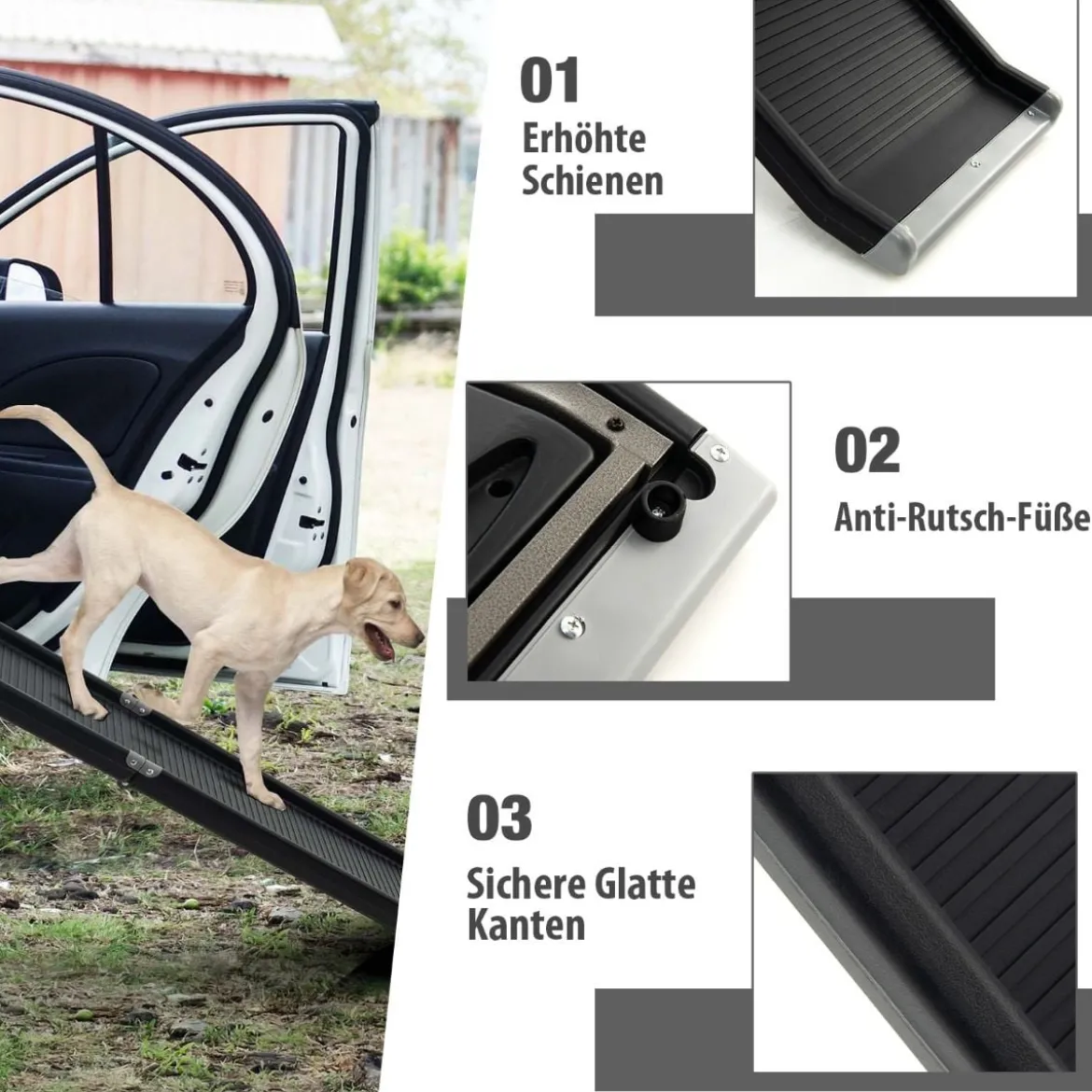 160 cm lange Faltbare Haustierrampe Tragbare Autorampe für Hunde schwarz
