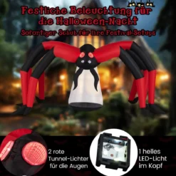 313 cm lange Halloween aufblasbare Spinne gruselige Spinnendekoration mit roten Tunnellicht-Augen & LED-Leuchte