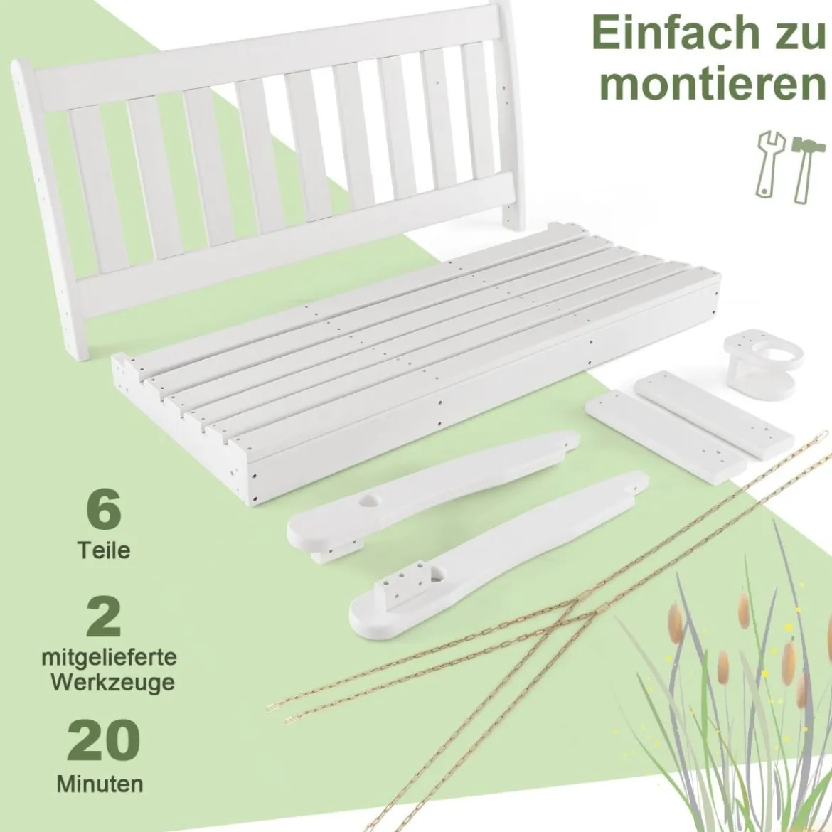 137 cm lange Hängeschaukel aus HDPE mit verstecktem Getränkehalter & verstellbaren Sicherheitsketten mit 320 Kg Tragkraft