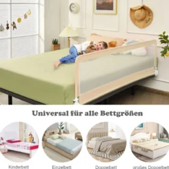 180 cm Lange Klappbares Bettgitter mit Sicherheitsgurten 180° Faltbar Beige