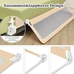 180 cm Lange Klappbares Bettgitter mit Sicherheitsgurten 180° Faltbar Beige