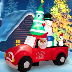 220 cm Langer Aufblasbarer Weihnachtstruck mit Weihnachtsmann Weihnachtsdekoration Bunt