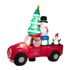 220 cm Langer Aufblasbarer Weihnachtstruck mit Weihnachtsmann Weihnachtsdekoration Bunt