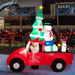 220 cm Langer Aufblasbarer Weihnachtstruck mit Weihnachtsmann Weihnachtsdekoration Bunt