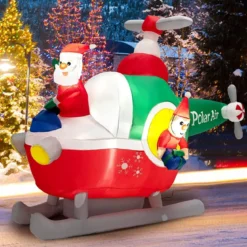 180 cm langer aufblasbarer Weihnachtsmann mit Hubschrauber Weihnachtsdekoration mit LEDs Bunt