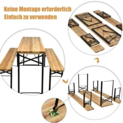 178 cm Langer Biertisch mit Sitzgarnitur 3-Teiliges Klappbares Picknicktisch- und Bank-Set