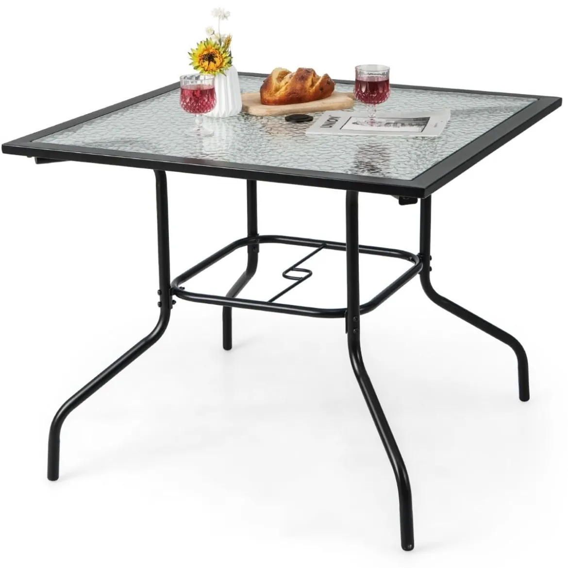 89 cm langer & breiter Terrassentisch mit 38 mm Schirmloch & Tischplatte Schwarz