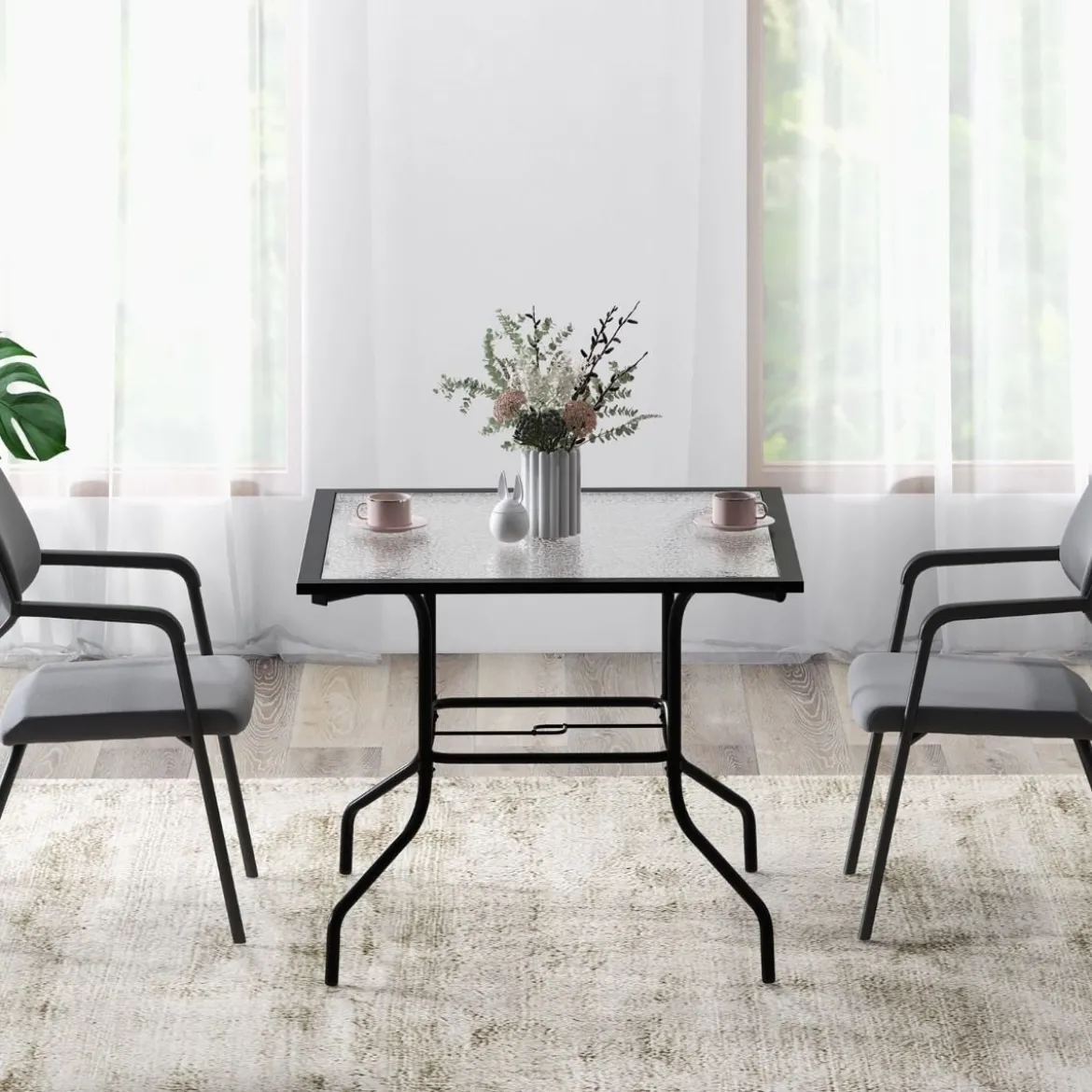 89 cm langer & breiter Terrassentisch mit 38 mm Schirmloch & Tischplatte Schwarz