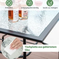 89 cm langer & breiter Terrassentisch mit 38 mm Schirmloch & Tischplatte Schwarz