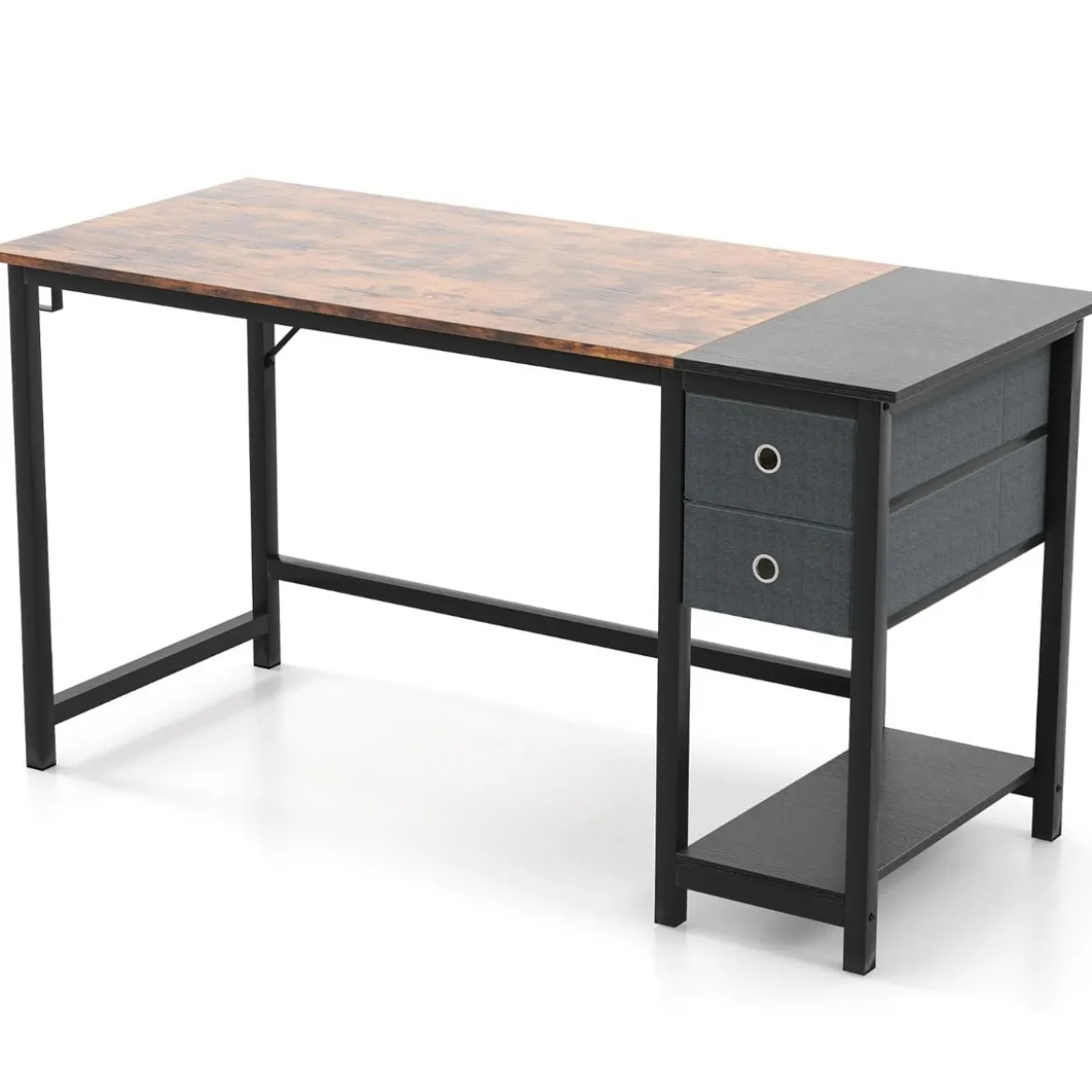140 cm Langer Schreibtisch mit 2 Schubladen & Kopfhörerhaken & Ablagefach Computertisch