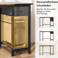 120 cm Langer Schreibtisch mit 2 Schubladen & Kopfhörerhaken & Ablagefach Computertisch