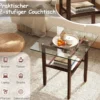 61 cm langer und breiter Beistelltisch aus Glas 2-stöckiger Glastisch mit Ablagefläche Braun